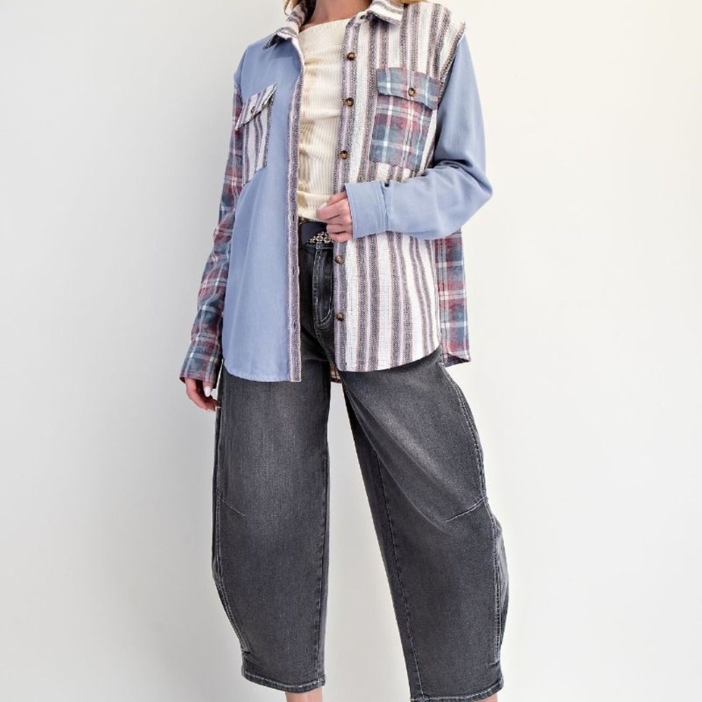 NEW EASEL PLAID AND STRIPED PATTERNS STAR PATCHWORK BUTTON DOWN SHAKET SMALL - Picture 8 of 8